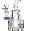 9 Inch Purple Hookahs Glass Bong Doulbe Recycler Water Pipe 14mm Female Bent Neck Propeller Percolater Oil Dab Rigs With Bowl