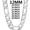 Solid 925 Sterling Silver Halsband för män Klassisk 12mm Kubansk kedja 18-30 inches Charm Högkvalitativa Mode Smycken Bröllop 220218