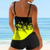 المرأة ملابس زائد الحجم طباعة strappy عودة tankini مجموعة قطعتين المايوه swimdress 2021 امرأة الصيف الشاطئ ارتداء البدلة s-xxl