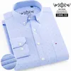 Oxford Gestreepte Plaid Herenmode Mode Lange Mouw Shirts Hight Quality White Business Office Casual Shirt Plus Size 210721