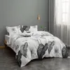 Defina a cama Luxury Grey Folhas brancas Padrão Tampa de edredão Fronhas de cama de cama para roupas adultas crianças confortáveis ​​decoração de lareira