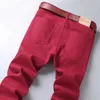 Classic Style Men's Wine Red Jeans Fashion Business Casual Straight Denim Stretch Trousers Male Brand Pants X0621