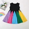 Neugeborenen Kleider Kleinkind Kind Baby Mädchen Sommer Regenbogen Nähte Kleid Ärmellose Prinzessin Kleid Kinder Kleidung Q0716