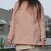 Johnature mulheres outono parkas ramie casacos cor sólida o-pescoço manga longa botão vintage feminino chinês estilo parkas 210521