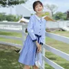 Preppy Style printemps femmes frais mignon robe col claudine rayé Patchwork coton coréen Kawaii Mori fille automne 210520
