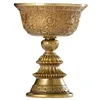 Bougeoirs Tibétain Népal Cuivre Doré Lotus 8 Porte-lampe à huile de bon augure avec sept étoiles Stand Bouddha Diamètre 8,5 cm