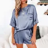 Verão pijama de cetim conjunto mulheres imitadas seda pijama sexy seda sleepwear homewear fêmea solto lounge desgaste conjuntos pjs mulheres q0706