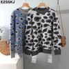 Lepard Oversize Cashmere Leaf Sweter sweter Sweter Winter Jesień Grube Chic Długi Rękaw Top 210922