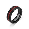 8mm Black Carbide Titanium Stainless Steel Thin Red Line Wedding Band Ring Men's Jewelry