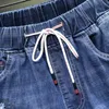 Plus Size 6XL 7XL 9XL 10XL Men's Ripped Loose Denim Shorts Summer Black Blue Drawstring Short Jeans Male Brand Clothes 210629