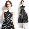 Retro damskie Dot Printes Dress Sukienka Bez Rękawów Summer Midi Dress High End Trend Pani Dress Boutique Sukienki