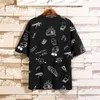 Enkelväg Mäns Oversized T-shirt Anime Fulltryck Bomull Hip Hop Tshirt Man Japanska Streetwear Harajuku T Shirt för män 210726