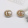 18k Gold Plated Vintage Brand Design Double Letter Stud örhängen Geometriska ellips Luxury Berömda kvinnor Inlay Pearl Earring Wedding Party Gift Jewerlry Accessories