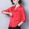 Printemps été à manches courtes en mousseline de soie Blouse femmes décontracté grande taille solide chemise col en v dames hauts Camisas Mujer 8608 50 210508