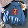 Cartoon Bear Print Hoodie for Man Casual Loose Vintage Sweatshirts Winter Fleece Warm Clothes Kawaii Pattern Hooded Streetwear H1227