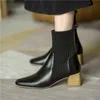 Square Toe Women's Boots Genuine Leather High Heels Shoes Woman Fall Winter Office Lady Ankle 210528