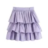 Stylish Chic With Belt Cascading Ruffle Mini Skirt Fashion High Waist Side Zipper Female Violet Skirts Faldas Mujer 210430