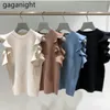 Gaganight Japanese Women Ruffles Knitted Tshirt Sleeveless Hole Office Lady Tees Shirt Tops Outwear Solid Sweet Tshirt Slim 210519