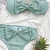 Bañador Sexy para mujer, Bikini con lazo y nudo, traje de baño Bandeau de cintura alta, Color verde, Push Up, traje de baño de 2 piezas, Biquini 2022