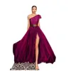 Encantador um ombro roxo vestidos de baile sexy lado alta fenda aberta de volta longos vestidos de noite formal barato chiffon mulheres vestido vestido de festa