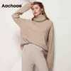 Aachoae Autumn Winter Women Knitted Turtleneck Wool Sweaters Casual Basic Pullover Jumper Batwing Long Sleeve Loose Tops 211120