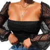 Jocoo Jolee Elegant Golky Dot Mesh Blouse Women Sexy Clace рубашка повседневная рубашка с длинным рукавом с длинным рукавом квадратный воротник точечных топов на вершине 210619