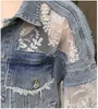 Sommar långärmad Storstorlek Jeans Jacket's Coat Loose Lace Stitching Perspektiv Top Jacket Ladies Denim Coat 211014