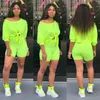 Women's Jumpsuits & Rompers 2022 Summer Fashing Women Fashion Two Piece Set Cropped Top With Shorts Solid Knotted Detail Sporty Short 2Pc
