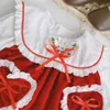 Criança bebê meninas xmas roupas conjunto vestido de bolso vermelho + blusa de bordado para infantil lolita oufit roupas crianças roupas 210529
