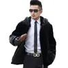 Men's Leather & Faux Mink Coat Male The Whole Paragraph Grass Zipper Skin Man Loose Bring Hat And Fur Wear