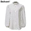 BeAvant Fashion dot loose women's top Bubble Sleeve Chiffon Long Sleeve Shirt High street style Lapel top autumn winter 210709