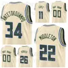 Skärmtryck Basket Giannis Antetokounmpo Jersey 34 Khris Middleton 22 Jrue Holiday 21 Donte Divincenzo 0 Bobby Portis 9 Brook Lopez 11 Team Man Kvinna Ungdom