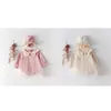 INS Primavera neonate vestiti Pagliaccetto Manica lunga Tinta unita Colletto tondo Maglia Patchwork Pagliaccetto Cappello 100% cotone Ragazza Abbigliamento per bambini 489 K2