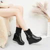 Winter Ankle Boots Women Buckle Height Increasing Heel Short Slip on Super High Shoes Lady Autumn Size 33-43 210517