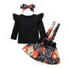 Halloween Christmas Girl 3pcs conjunto recém-nascido bebê crianças meninas roupas casuais halloween impressão romper saia suspender saia de cabeleirar roupas