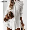 Neploe Elegant Sexy Pleated Mini Dresses Casual Long Sleeve Shirt Dress Women Plus Size Ladies Clothing S-3XL Ropa 210510