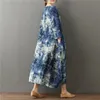 fashion vintage print women dress loose plus size summer o-neck mid calf cotton linen clothing 0280 40 210506