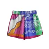 TRAF Women Fashion With Print Shorts Vintage High Elastic Waist Side Vents Female Drawstring Short Pants Streetwear 210714