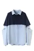 SHENGPALE Camicia a due pezzi medio lunga da donna Autunno blu risvolto manica monopetto camicetta da strada fritta moda 5A538 210427