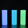 20oz Glow In the Dark Slim Tumbler Sublimation Blank Straight Tumblers Night Light Travel Cup Birthday Halloween Gift