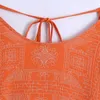 女性のドレスオレンジプリント夏の長いES女性のカジュアルな袖の背中のレディース緩いヴィンテージ210519