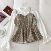 Ezgaga Patchwork Blouse Chemises Femmes Printemps Nouveau À Manches Longues Coréen Doux Floral Imprimé Faux Deux Mince Taille Tops Casual 210430