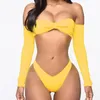 Women's Swimwear Women's Sexy Long Sleeve Bikinis Solid Bow-knot Fashion Swimsuit Beachwear Brazilian Bikini Set Biquini Female