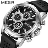 Relogio Masculino Megir Esporte Cronógrafo Silicone Mens Relógios Top Marca Luxo Relógio De Quartzo Impermeável Big Dial Watch Homens 210804