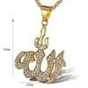 Hip Hop – chaînes à pendentif Allah glacé, couleur or, en acier inoxydable, colliers musulmans islamiques pour femmes et hommes, bijoux Drop2755