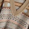 Vrouwen herfst warme pullovers truien sweaters lange mouw v nek jacquard losse vrouwelijke mode straat vintage wol gebreide trui 210513
