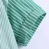 Lapela Stripe Stripe String Mulheres Blusa Patchwork Verão Único Peito Curto Senhora Camisa Streewear Casual Moda Menina Tops 210430