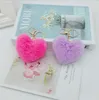 Love fox fur ball key Rings 8-character key-chain peach heart plush car ornaments creative couple heart-shaped pendant