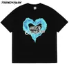 Hip Hop Oversize Tshirt Hommes Streetwear 3D Coeur Forme Nuages Imprimer T Shirt Harajuku Coton Lâche À Manches Courtes T-Shirt Noir 210601