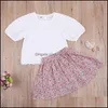 Conjuntos de roupas Bebê Crianças Bebê, Maternidade Criança Meninas T-shirt Tops Floral Saia Vestido Roupas de Verão Roupas 2 Pcs Conjunto Chegada Macio Bonito Olá